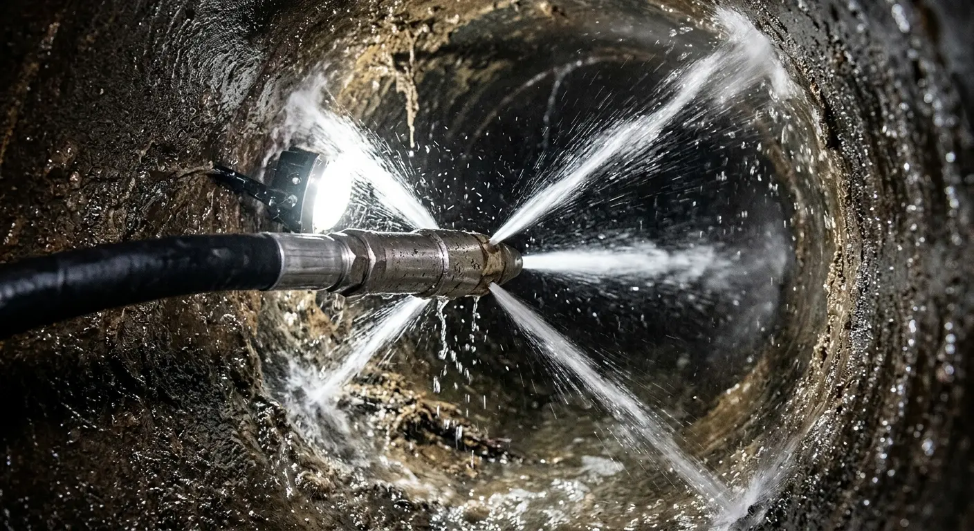 High-pressure hydro jetting nozzle cleaning sewer pipe for Sewer Cleanout in Santaquin